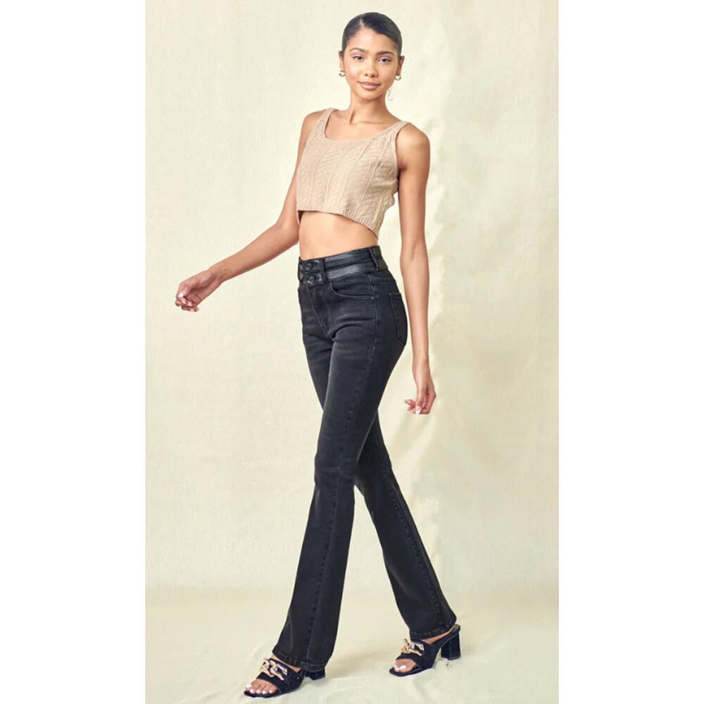 Kancan Jeans Jeanie High Rise Bootcut Women 15/31 Black Flared Stretch Denim NEW